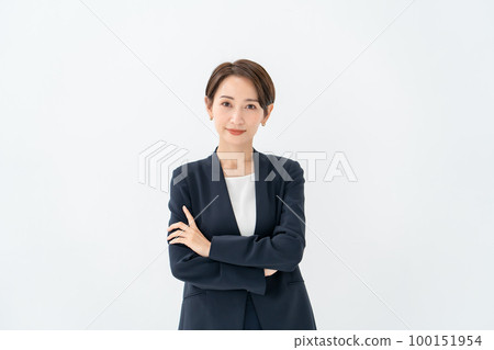 Business woman white background portrait 100151954