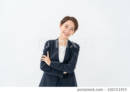 Business woman white background portrait 100151955