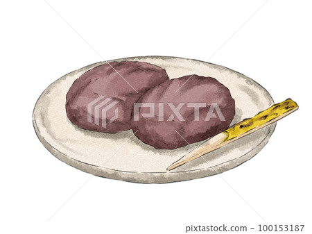 Koshian botamochi 在盤子上的插圖（水彩風格） 100153187