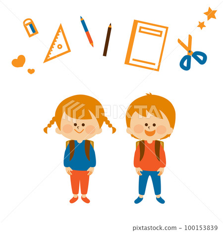 一年級入學書包和兒童插畫素材 100153839