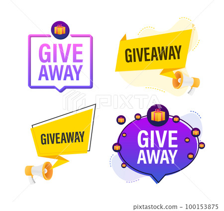 Megaphone label set with text Giveaway. Megaphone in hand promotion banner. Marketing and advertising 100153875
