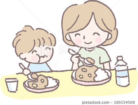 mother and child eating curry mother and child eating curry 100154509
