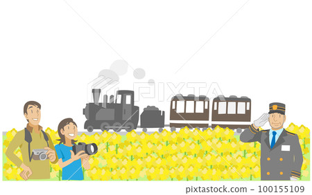 A steam locomotive running through a field of rape blossoms 100155109