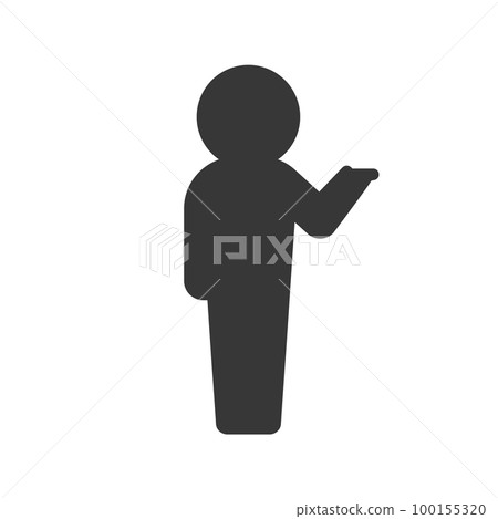 Icon/pictogram of a man standing with outstretched hand - Image of here/guide/guidance 100155320