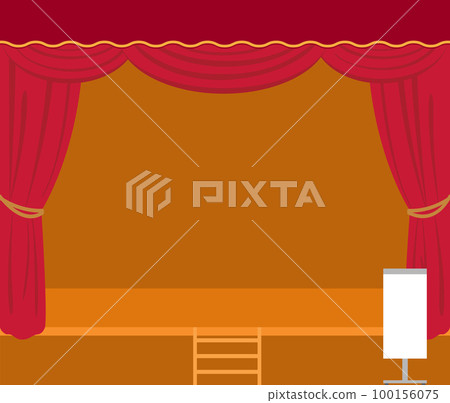 拉開帷幕的舞台和演出廣告牌 100156075