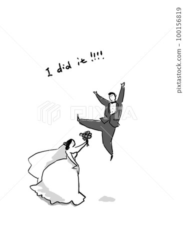 A groom who jumps up and hahaha and a bride with a bouquet (with letters) A groom who jumps up and hahaha and a bride with a bouquet (with letters) 100156819