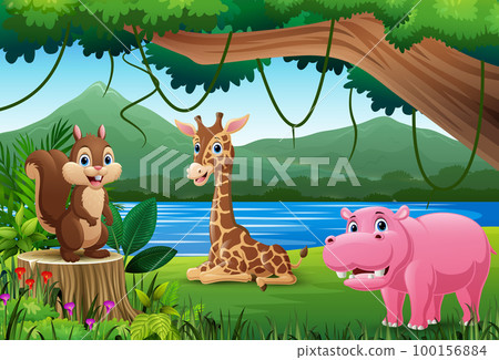 Cartoon wild animal in the jungle 100156884