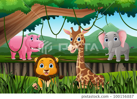 Cartoon wild animals in the jungle Cartoon wild animals in the jungle 100156887