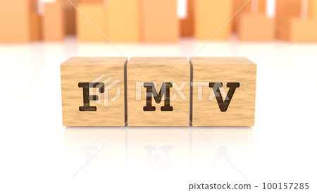 A wooden block with the letters FMV printed on it 100157285
