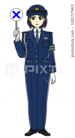 A female police officer with a cross tag (serious, slacks) 100157963