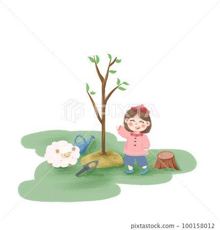 綠色春天手繪環保植樹插畫 100158012