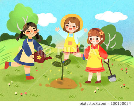 green spring hand drawn environmentally friendly tree planting illustration green spring hand drawn environmentally friendly tree planting illustration 100158034