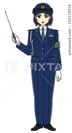 A female police officer with a pointing stick (serious, slacks) A female police officer with a pointing stick (serious, slacks) 100158058