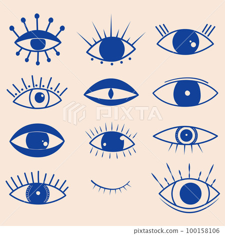 Groovy abstract eyes art. Magic elements in trendy retro 60s 70s style. Groovy abstract eyes art. Magic elements in trendy retro 60s 70s style. 100158106