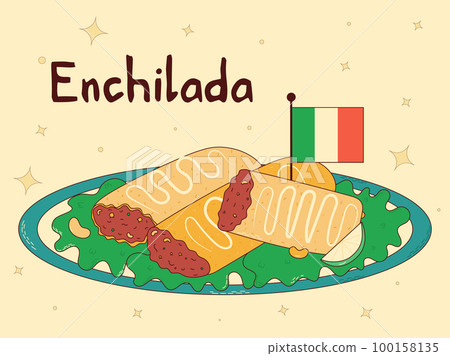 Mexican traditional food. Enchilada. Vector illustration in hand drawn style Mexican traditional food. Enchilada. Vector illustration in hand drawn style 100158135