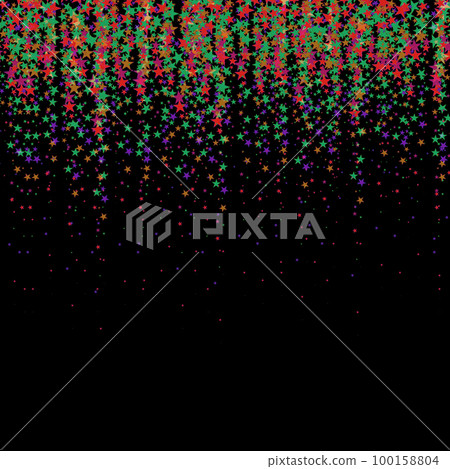 Rain of colored stars, colored confetti in the form of stars on a black background, design element 100158804