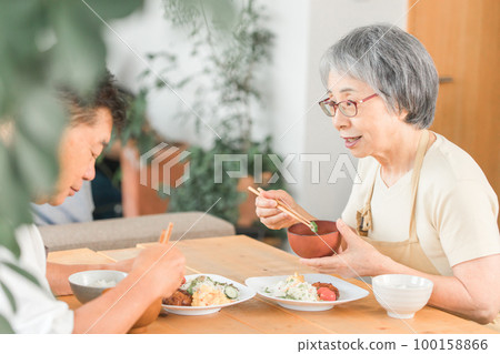 在家吃飯的老年夫婦(日本料理) 在家吃飯的老年夫婦(日本料理) 100158866