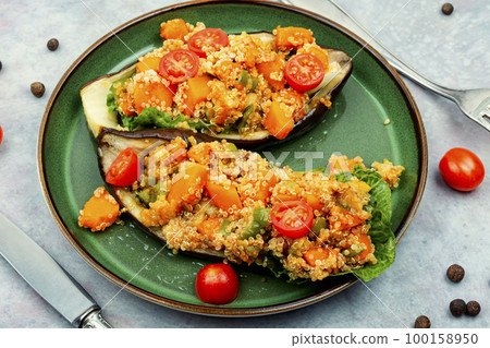 Baked stuffed eggplant, aubergine Baked stuffed eggplant, aubergine 100158950