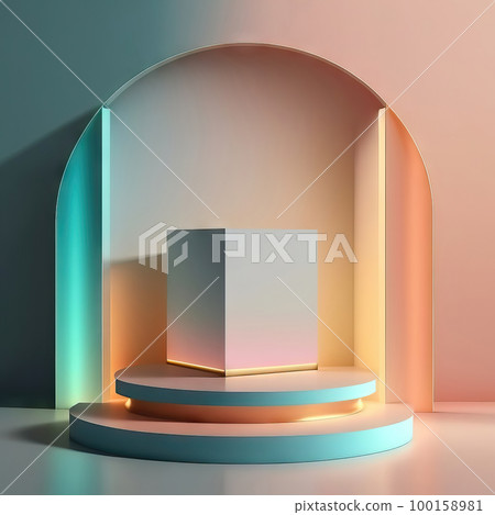 AI generated 3d Abstract scene podium mockup for product presentation AI generated 3d Abstract scene podium mockup for product presentation 100158981