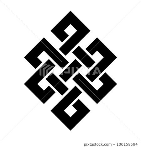 Endless, eternal or longevity knot. Complex ornamental sign. Symbol of continuity. Simple flat black vector ornament. Endless, eternal or longevity knot. Complex ornamental sign. Symbol of continuity. Simple flat black vector ornament. 100159594
