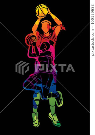 Group of Basketball Women Players Action Cartoon Sport  Team Graphic Vector 100159658