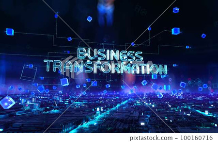 Business Transformation -businessman working touching with augmented virtual reality at night office 100160716