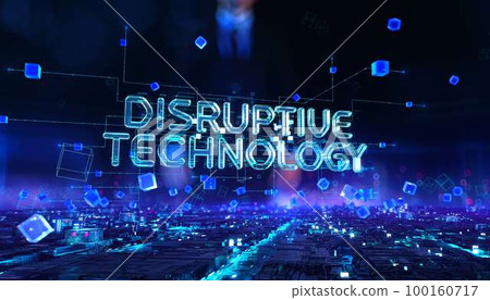 Disruptive Technology - businessman working and touching with augmented virtual reality at night office. 100160717