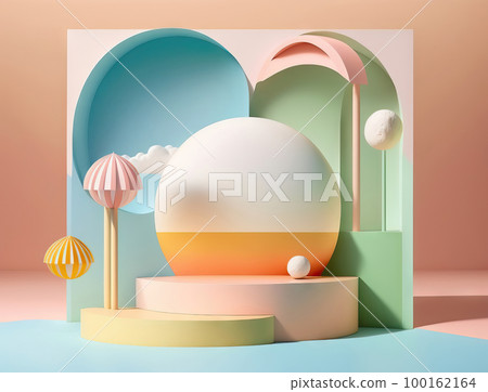 AI generated abstract minimal geometric forms, podium for product presentation, cream background, simple composition AI generated abstract minimal geometric forms, podium for product presentation, cream background, simple composition 100162164