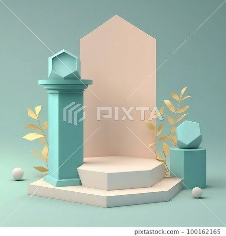 AI generated  abstract minimal geometric forms, podium for product presentation, cream background, simple composition 100162165