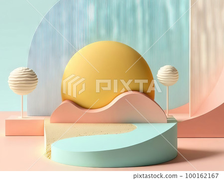 AI generated abstract minimal geometric forms, podium for product presentation, cream background, simple composition AI generated abstract minimal geometric forms, podium for product presentation, cream background, simple composition 100162167