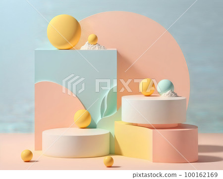 AI generated abstract minimal geometric forms, podium for product presentation, cream background, simple composition AI generated abstract minimal geometric forms, podium for product presentation, cream background, simple composition 100162169