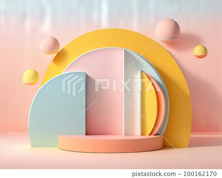 AI generated  abstract minimal geometric forms, podium for product presentation, cream background, simple composition 100162170