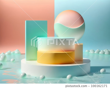 AI generated abstract minimal geometric forms, podium for product presentation, cream background, simple composition AI generated abstract minimal geometric forms, podium for product presentation, cream background, simple composition 100162171