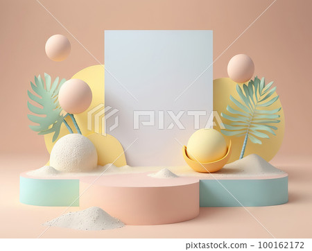 AI generated  abstract minimal geometric forms, podium for product presentation, cream background, simple composition 100162172