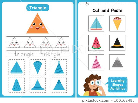 Learning shapes activity page - Triangle. Geometric shapes worksheets for kids Learning shapes activity page - Triangle. Geometric shapes worksheets for kids 100162493