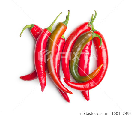 Red chili peppers. Hot spice peppers isolated on white background. 100162495