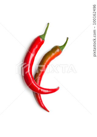 Red chili peppers. Hot spice peppers isolated on white background. Red chili peppers. Hot spice peppers isolated on white background. 100162496