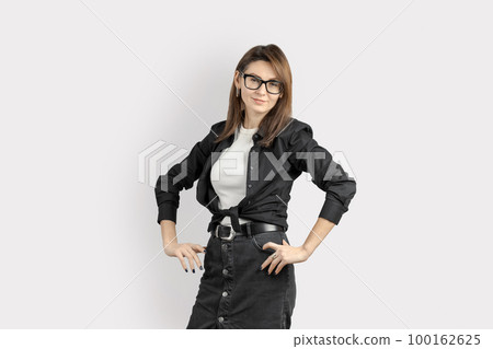 Confident Adult Business Woman Portrait on Grey Confident Adult Business Woman Portrait on Grey 100162625