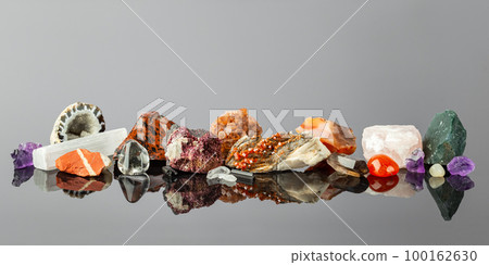 Group of Stones and Minerals Arranged in a Row Group of Stones and Minerals Arranged in a Row 100162630