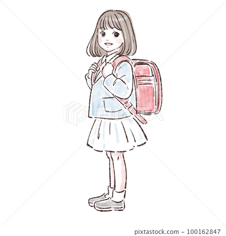 Entrance ceremony, first grader, school bag, elementary school student, girl, child 100162847