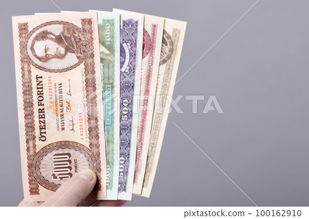 Old Hungarian money on a gray background Old Hungarian money on a gray background 100162910