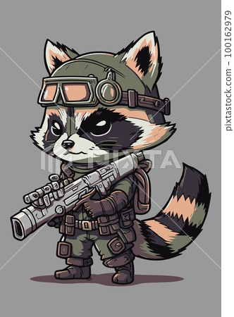Angry wild raccoon with gun vector illustration 100162979