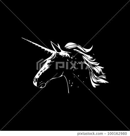 Unicorn dotwork tattoo with dots shading, depth illusion, tippling tattoo. Hand drawing white emblem on black background for body art, minimalistic sketch monochrome logo. Vector illustration Unicorn dotwork tattoo with dots shading, depth illusion, tippling tattoo. Hand drawing white emblem on black background for body art, minimalistic sketch monochrome logo. Vector illustration 100162980