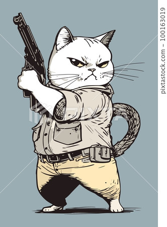Armed cat portrait brave kitten soldier vector Armed cat portrait brave kitten soldier vector 100163019