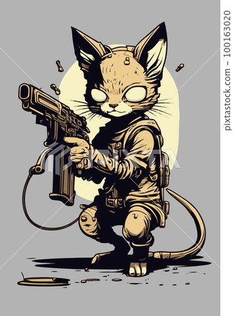 Furious cat with gun creative vector portrait Furious cat with gun creative vector portrait 100163020