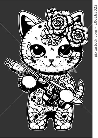 Pretty fury kitten with gun riffle vector Pretty fury kitten with gun riffle vector 100163022
