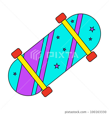 Colorful skateboard with stars, retro style doodle flat vector Colorful skateboard with stars, retro style doodle flat vector 100163330