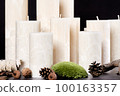 A set of natural ecological palm wax candles - crystalline texture on the surface 100163357