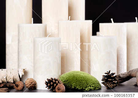 A set of natural ecological palm wax candles - crystalline texture on the surface A set of natural ecological palm wax candles - crystalline texture on the surface 100163357