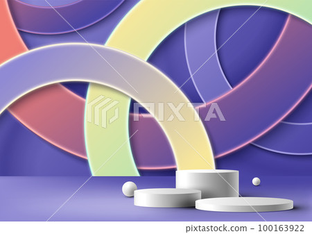 3D realistic group of white podium platform stand 100163922